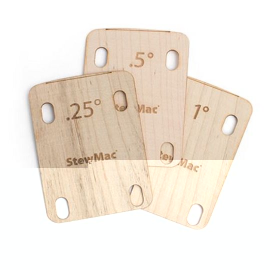 Bolt on guitar neck shims, shaped, set of 3